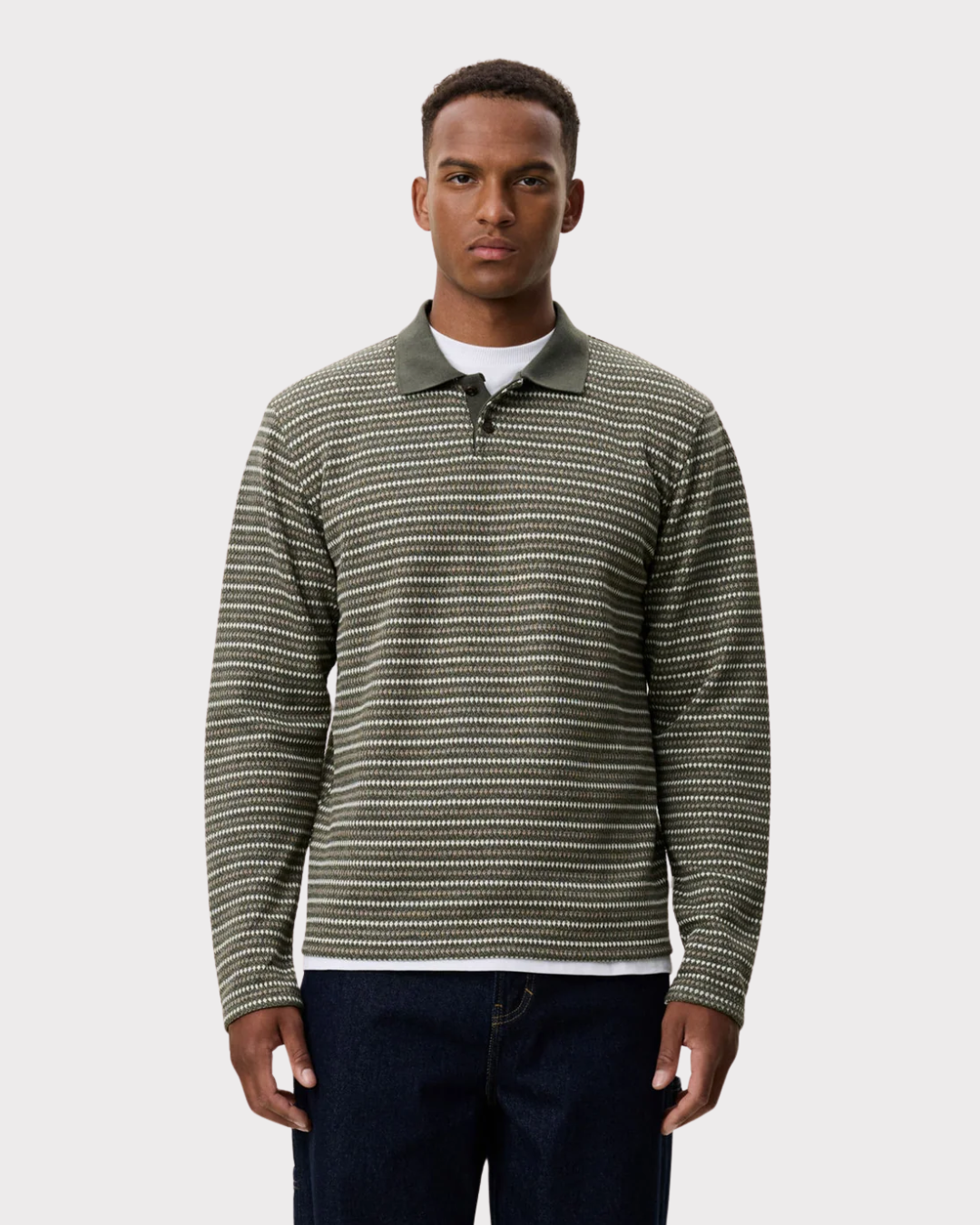 Knitted Stripe Ls Polo
