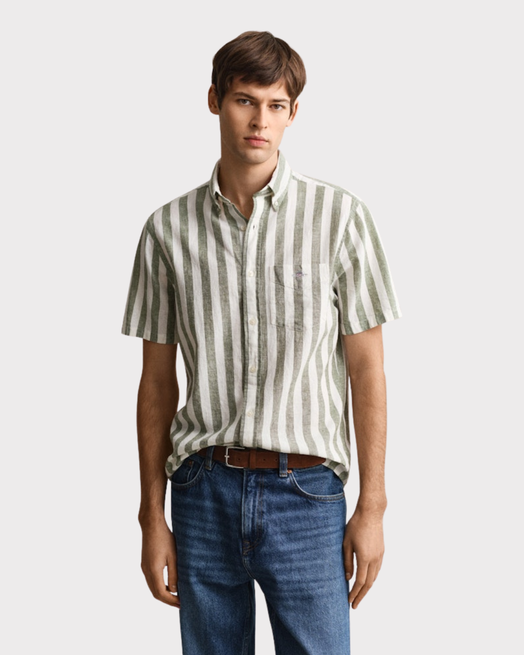 Reg Cotton Linen Stripe Ss Shirt