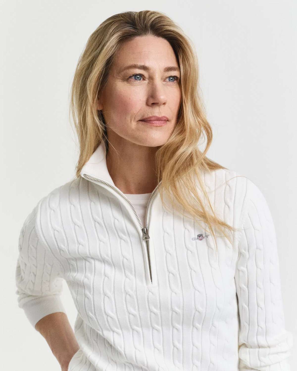 Stretch cotton cable half-zip