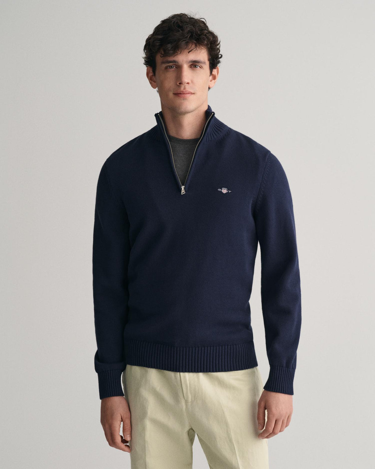 Cotton pique zip cardigan-Strikk-Gant-Aandahls