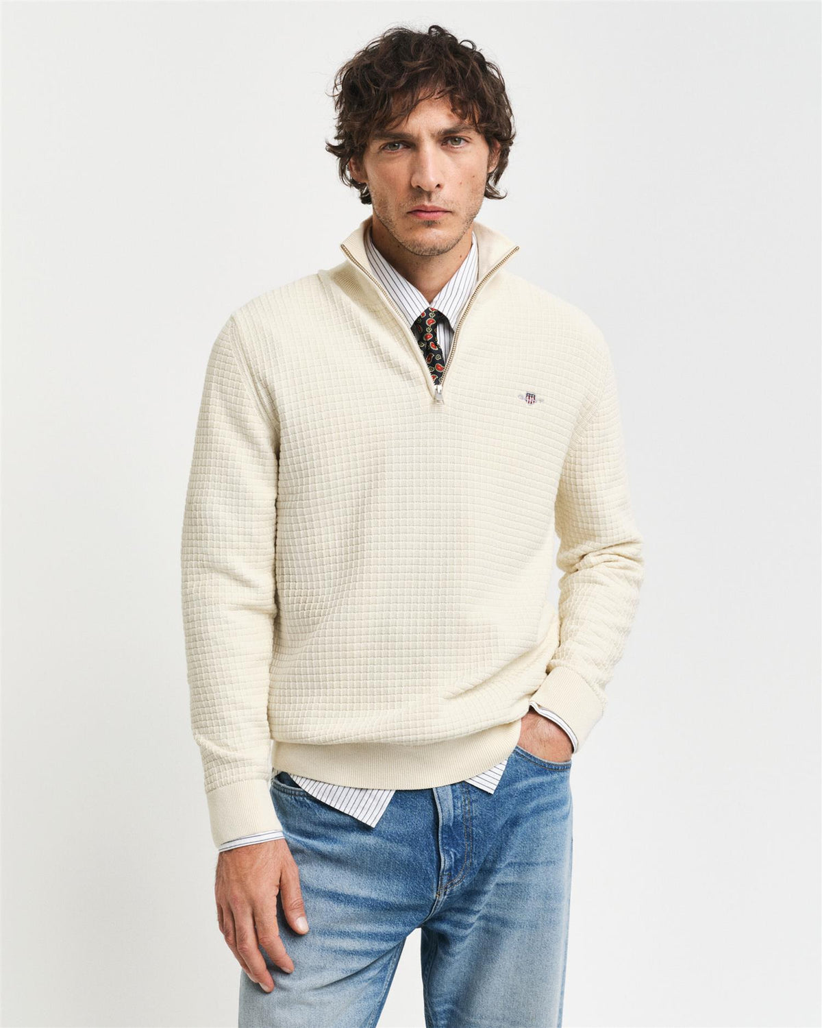 Cotton Texture Half Zip-Genser-Gant-Aandahls