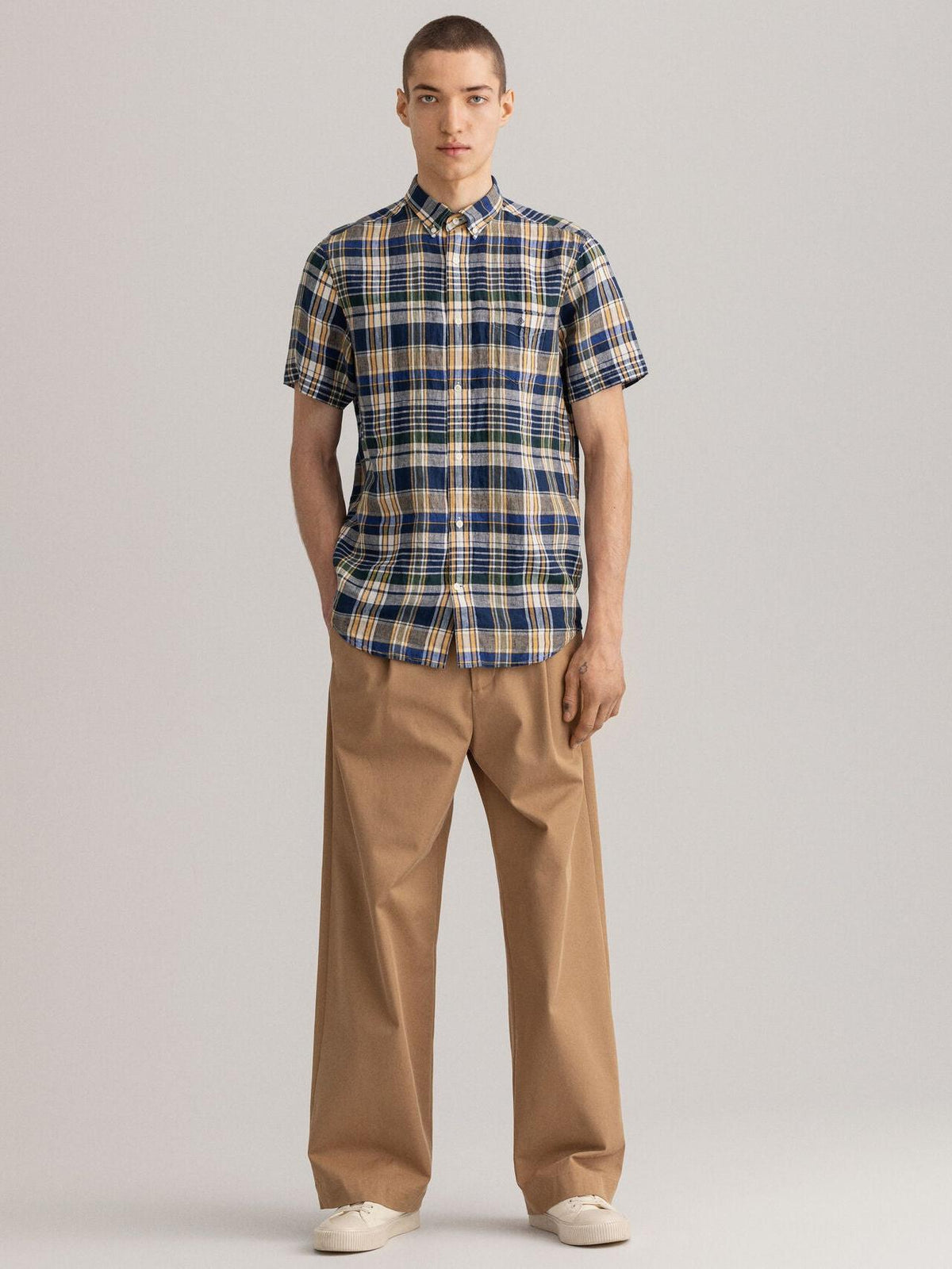D2. REG LINEN MADRAS SS BD-Skjorter-Gant-Aandahls