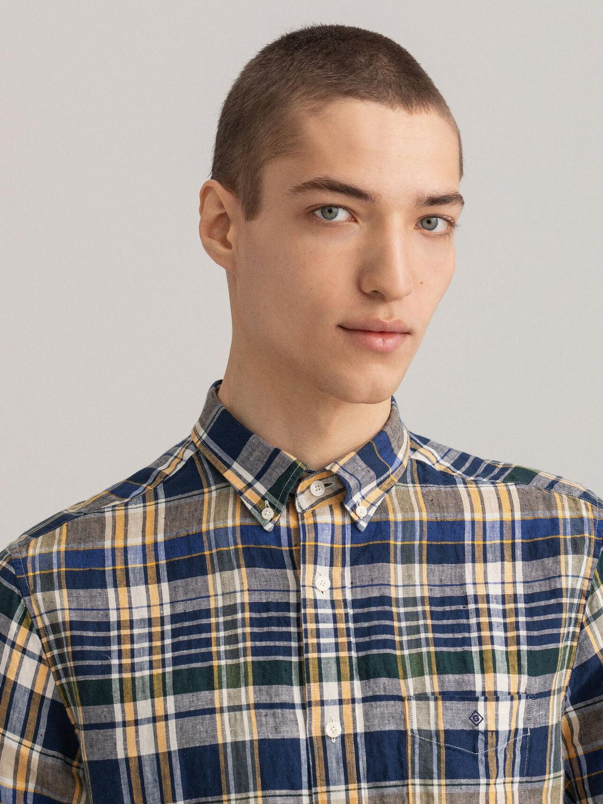 D2. REG LINEN MADRAS SS BD-Skjorter-Gant-Aandahls