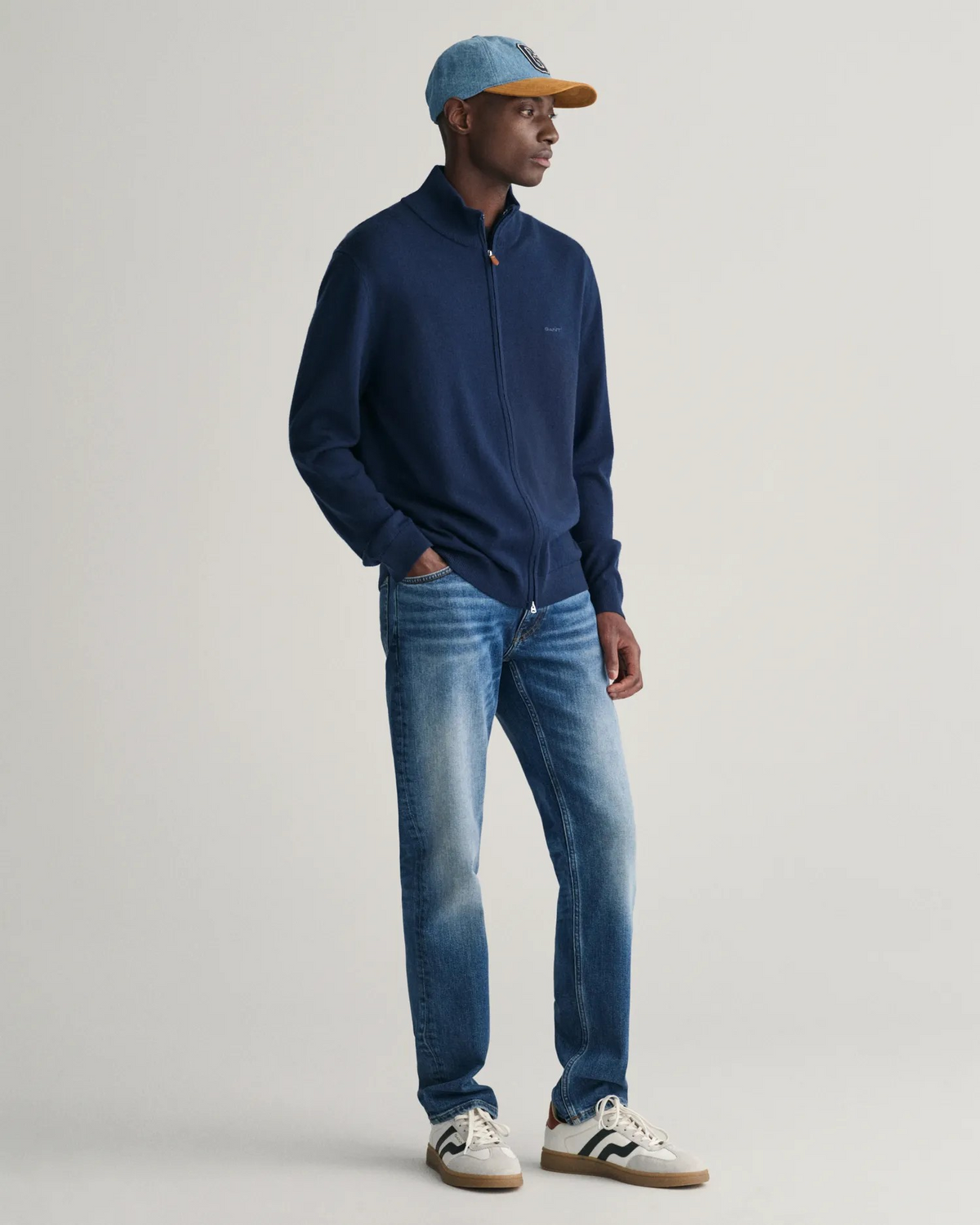 Extrafine merino wool zip cardigan-Cardigan-Gant-Aandahls