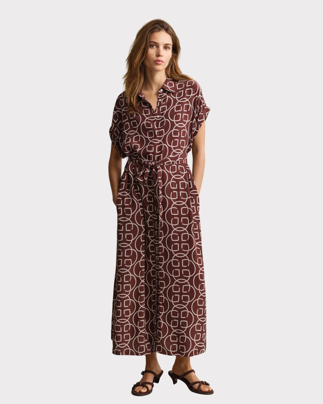 Monogram Print Cap Sleeve Dress-Kjole-Gant-Aandahls