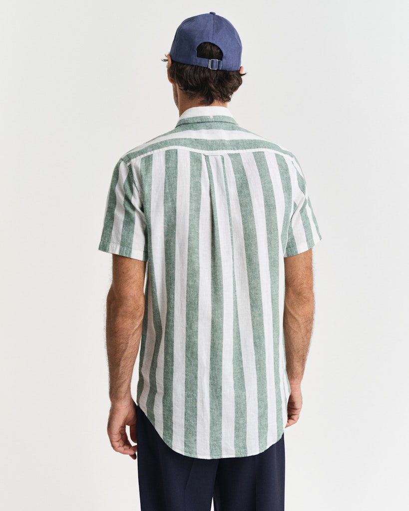 Reg cotton linen stripe short-sleeved shirt