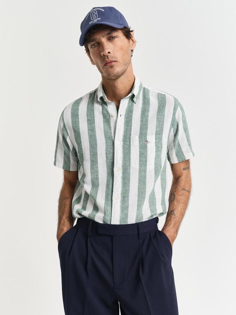 Reg cotton linen stripe ss shirt-Skjorte-Gant-Aandahls