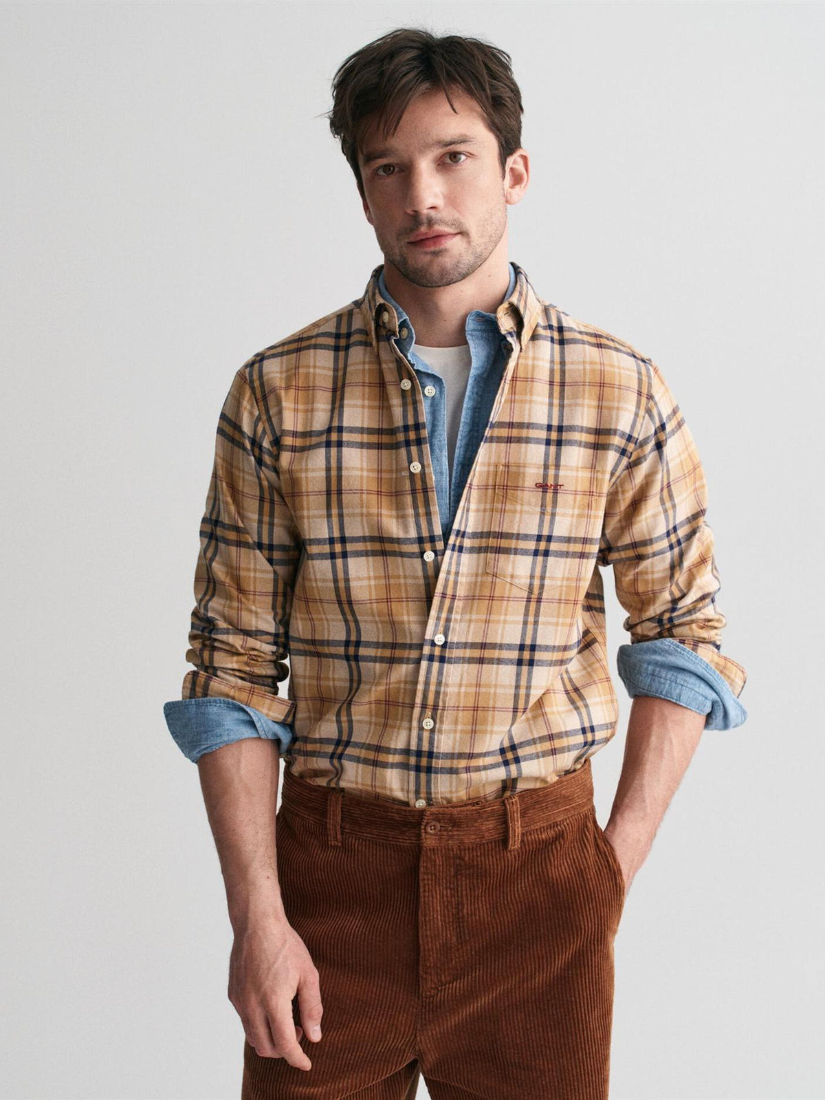 Reg Jaspe Flannel Plaid Shirt-Skjorte-Gant-Aandahls