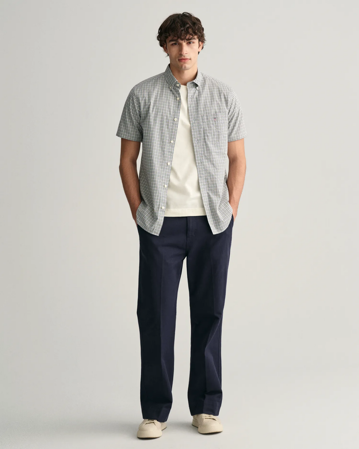 Reg Poplin Microcheck SS Shirt-Skjorter-Gant-Aandahls