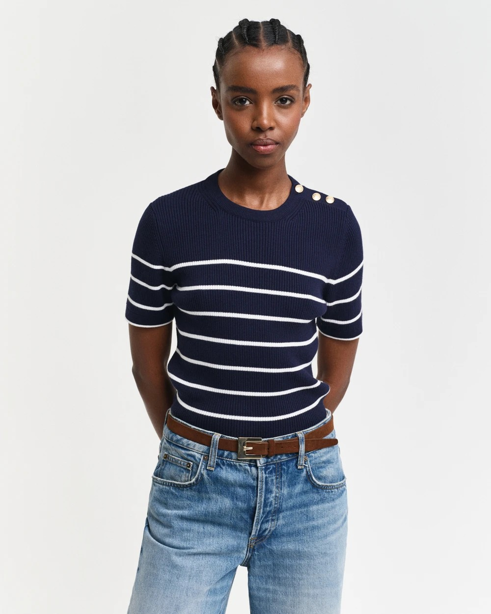 Ribbed bretom c-neck