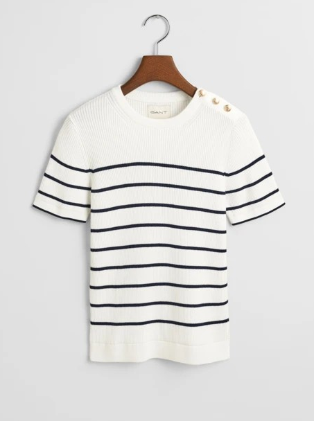 Ribbed bretom c-neck-T-shirt-Gant-Aandahls