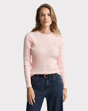 Stretch Cotton Cable Crew Neck