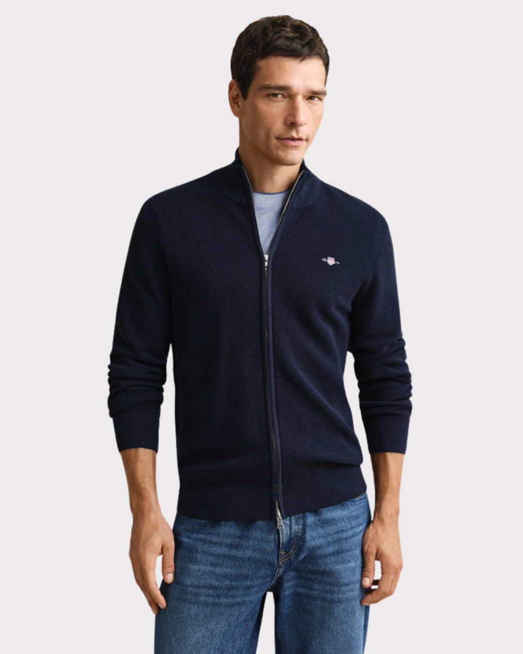 Waffle Knit Zip Cardigan