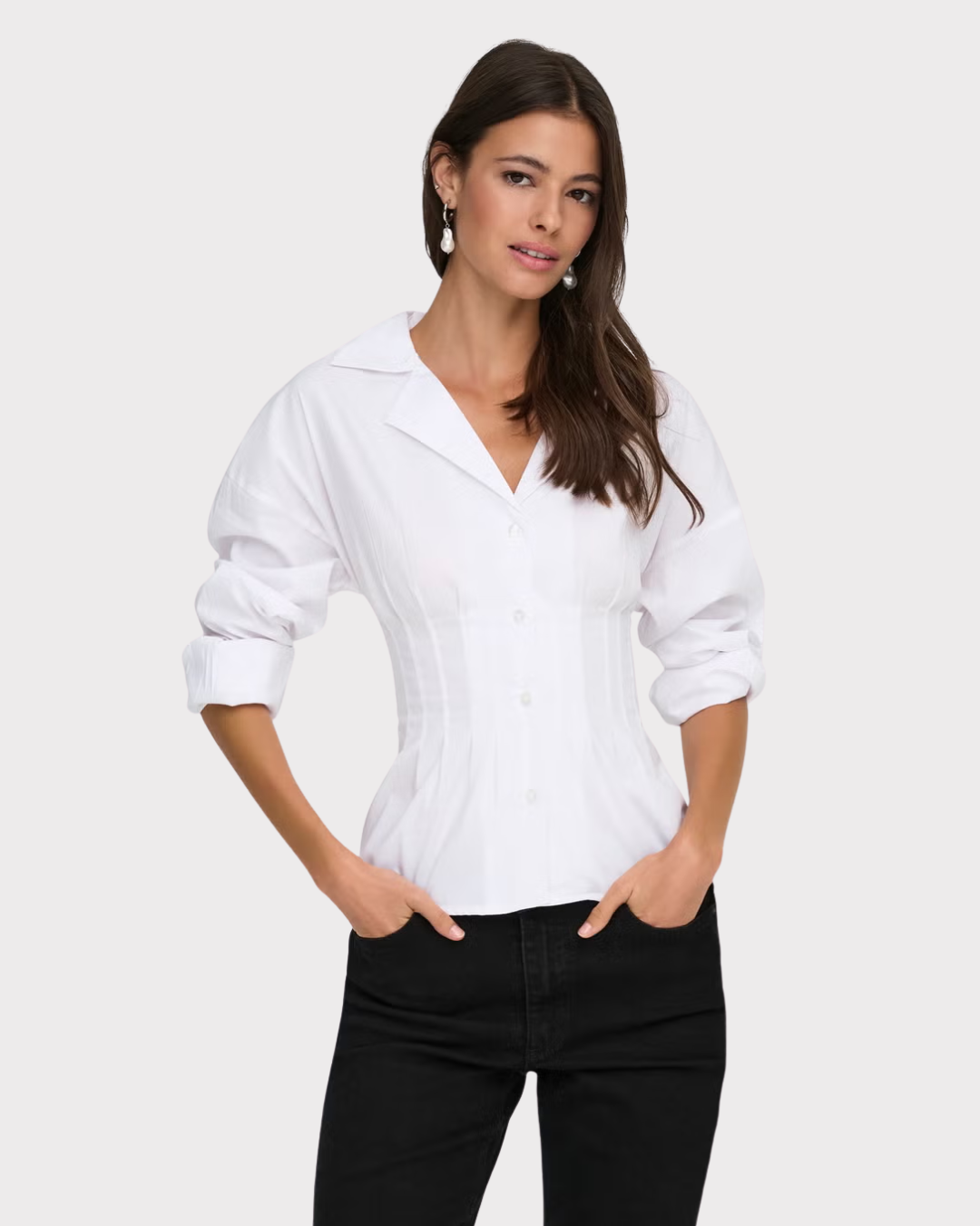 Mio L/s Fitted V-Neck Shirt
