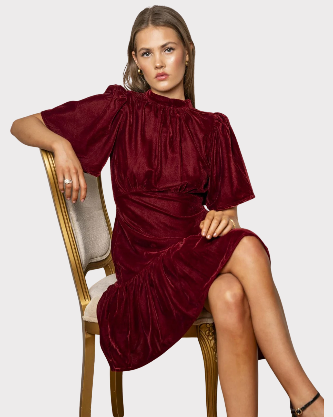 MISSMAYA, Jolie Dress Velvet Bordeaux, Kjole, RØD