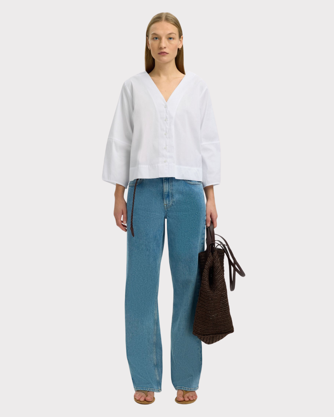 Bea 3/4 V Neck Shirt B-Skjorte-Selected Femme-Aandahls