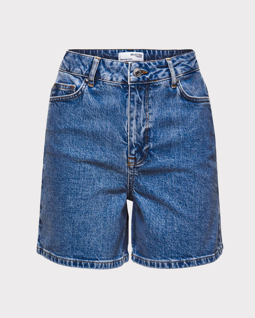 Slfkrista Hw Mid Blue Denim Shorts-Shorts-Selected Femme-Aandahls
