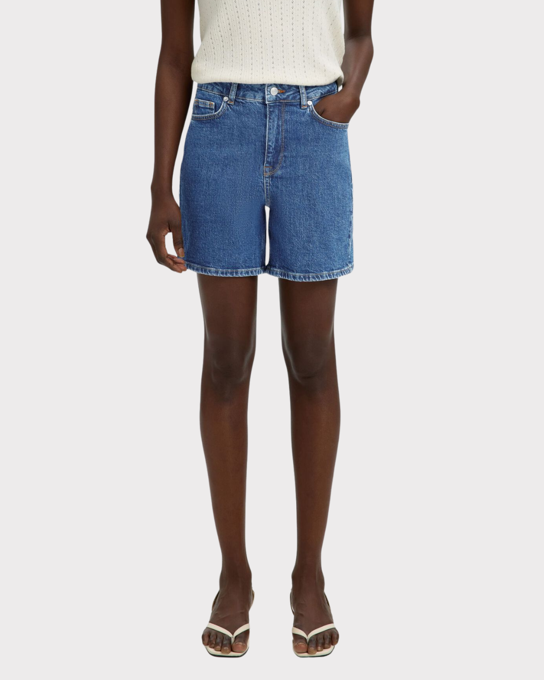 Slfkrista Hw Mid Blue Denim Shorts-Shorts-Selected Femme-Aandahls