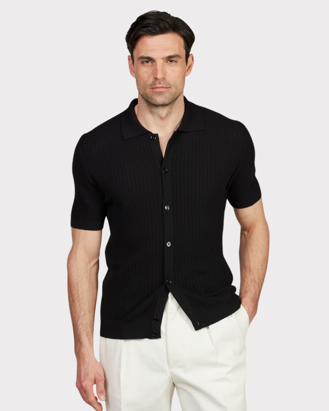 Polo Shirt Knitted Texture Merino Wool