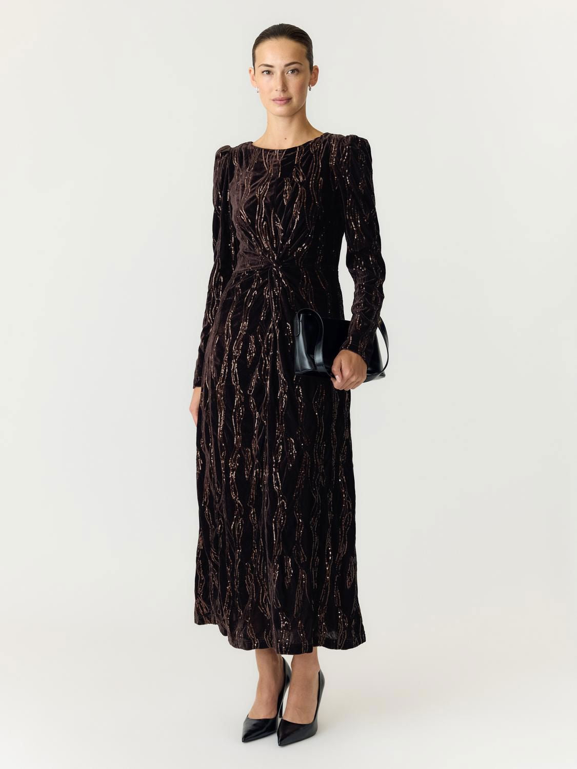 YASHELLA LS VELOUR MIDI DRESS