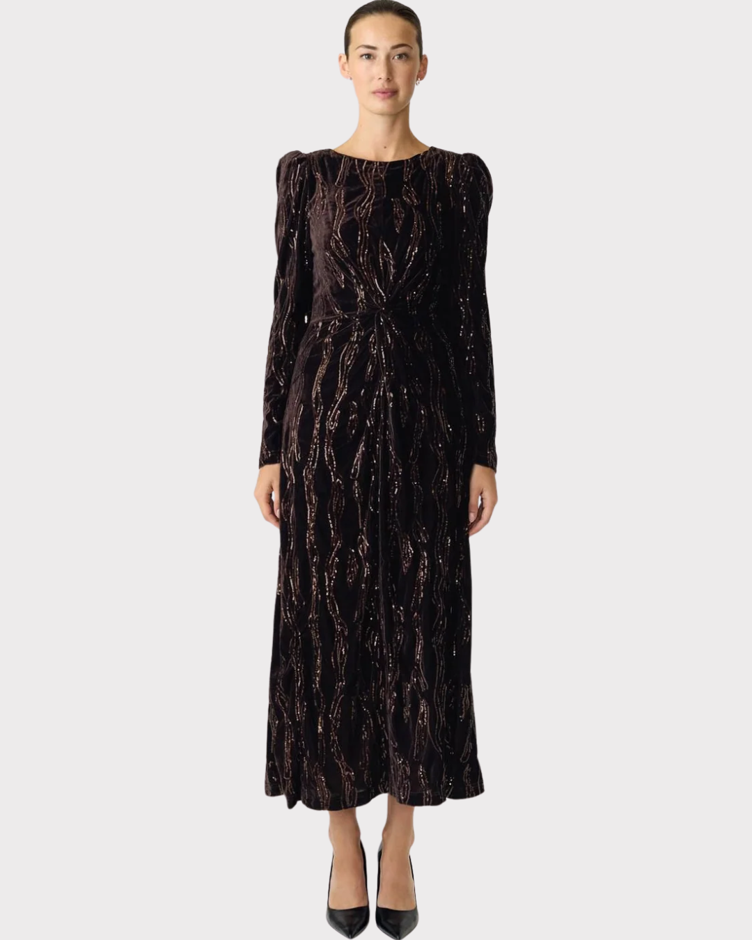 YASHELLA LS VELOUR MIDI DRESS